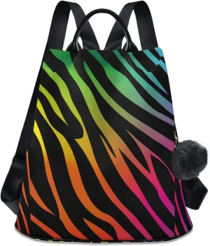 ALAZA Rainbow Zebra Print Animal Backpack Purse for Women Anti Theft Fashion Back Pack Shoulder Bag
