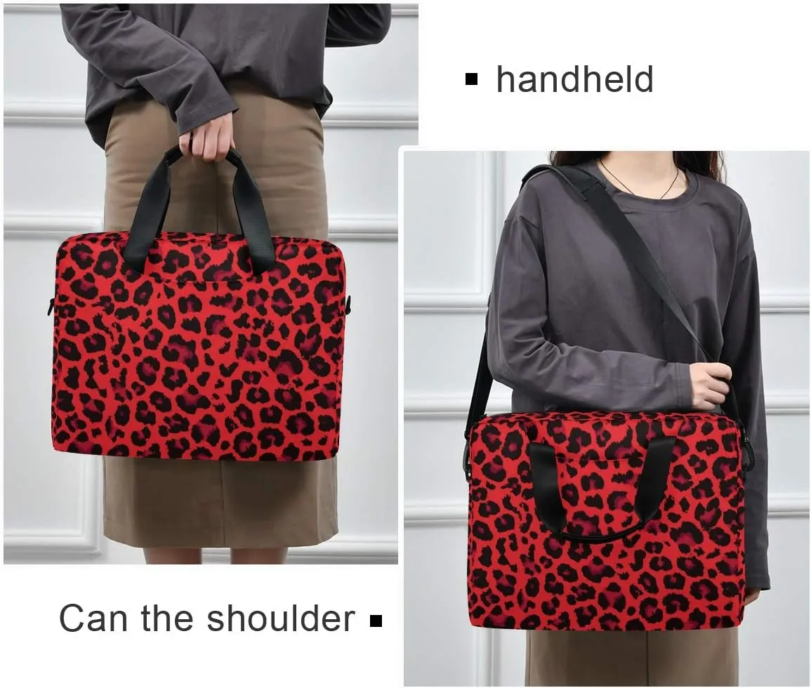 ALAZA Red Leopard Print Cheetah Laptop Case Bag Sleeve Portable Crossbody Messenger Briefcase w/Strap Handle, 13 14 15.6 inch