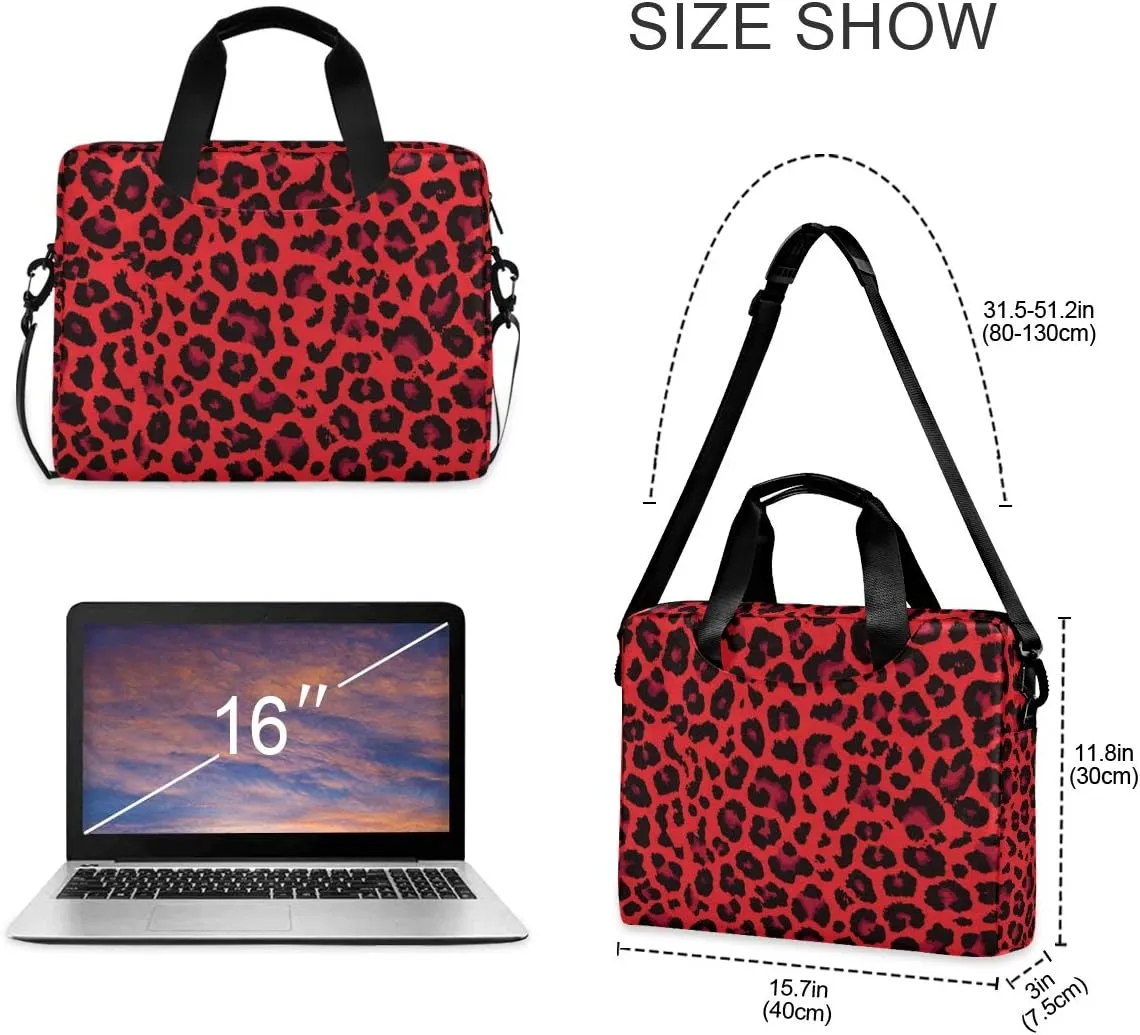 ALAZA Red Leopard Print Cheetah Laptop Case Bag Sleeve Portable Crossbody Messenger Briefcase w/Strap Handle, 13 14 15.6 inch