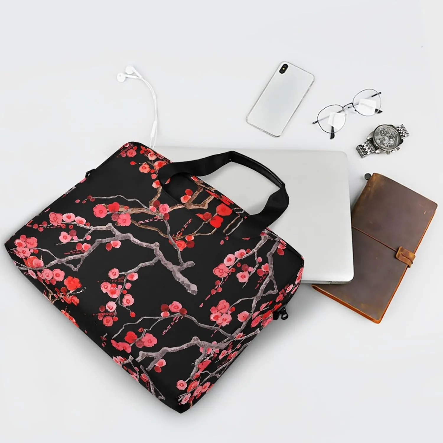 ALAZA Sakura Cherry Blossom Flower Floral Laptop Case Bag Sleeve Portable Crossbody Messenger Briefcase w/Strap Handle, 13 14 15.6 inch