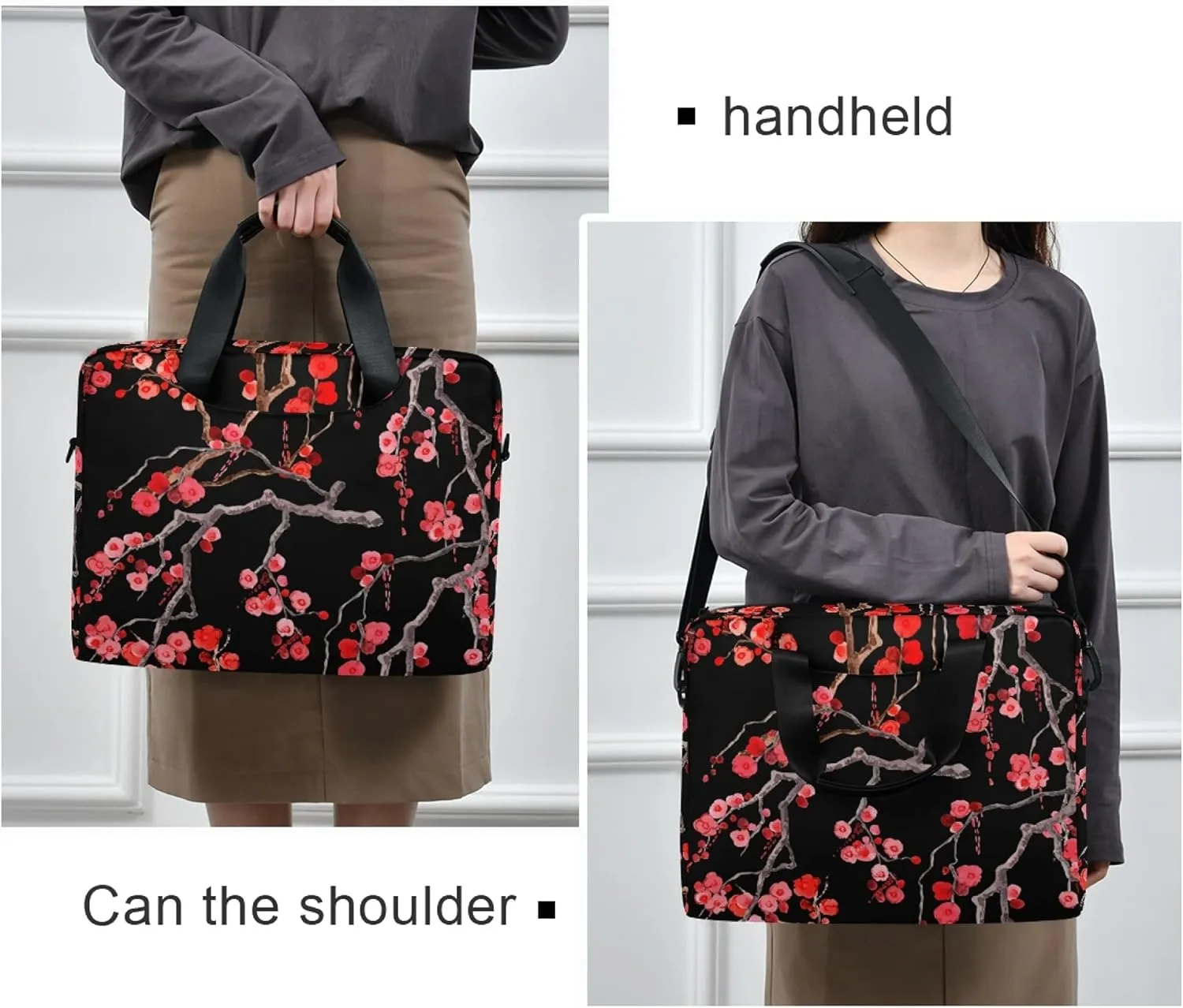 ALAZA Sakura Cherry Blossom Flower Floral Laptop Case Bag Sleeve Portable Crossbody Messenger Briefcase w/Strap Handle, 13 14 15.6 inch