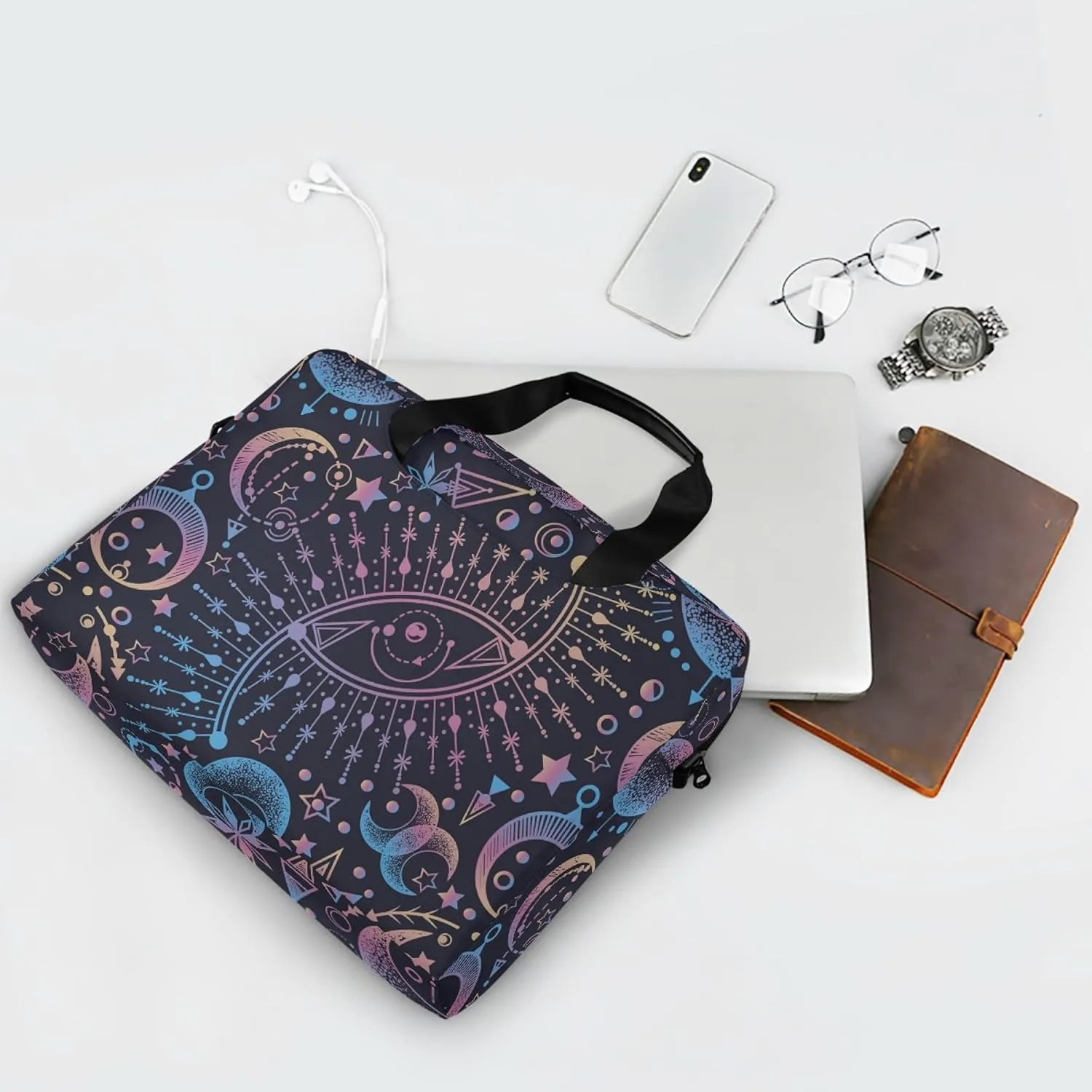 ALAZA Sun Moon Star Astrology Alchemy Laptop Case Bag Sleeve Portable Crossbody Messenger Briefcase w/Strap Handle, 13 14 15.6 inch