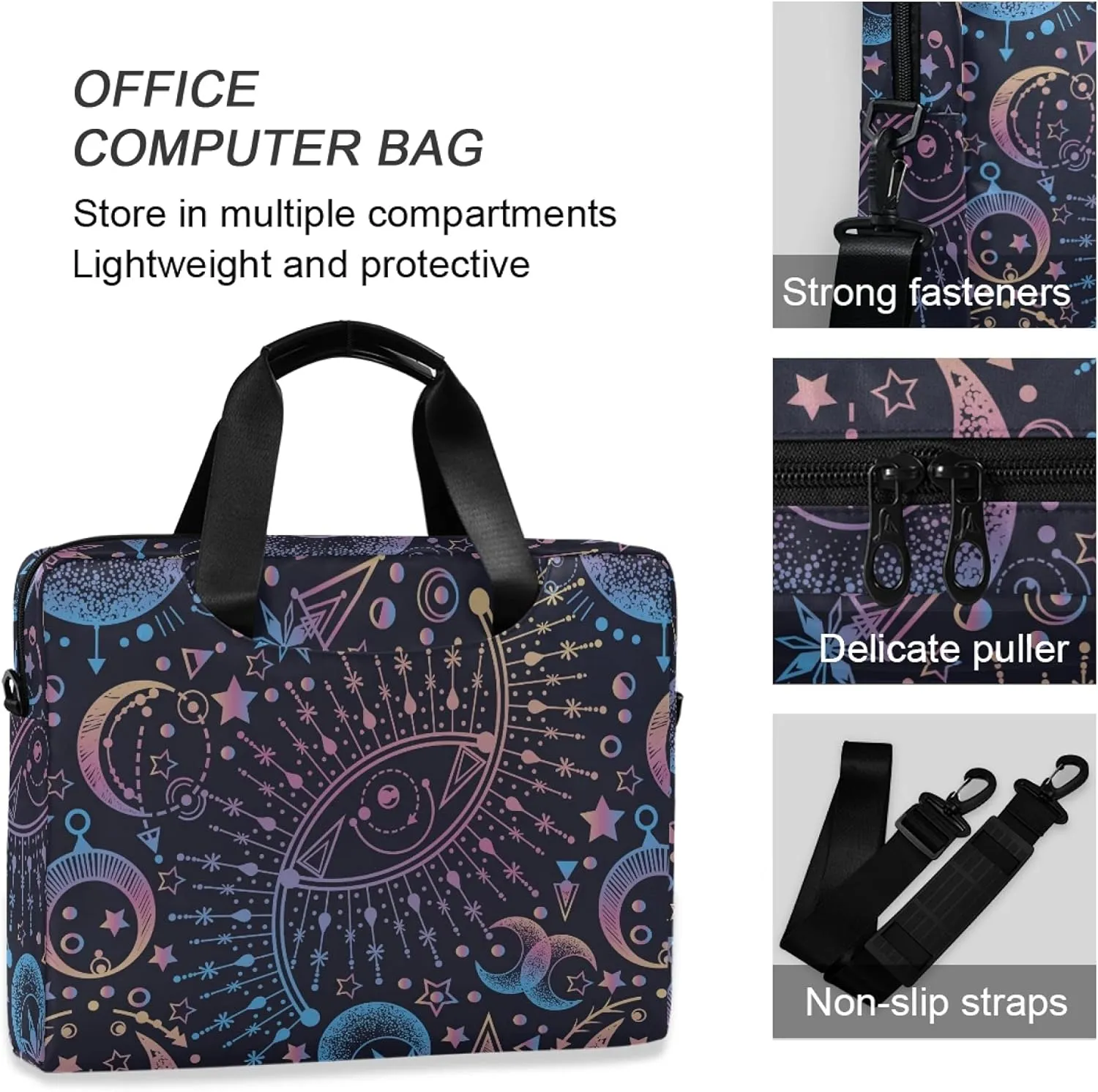 ALAZA Sun Moon Star Astrology Alchemy Laptop Case Bag Sleeve Portable Crossbody Messenger Briefcase w/Strap Handle, 13 14 15.6 inch