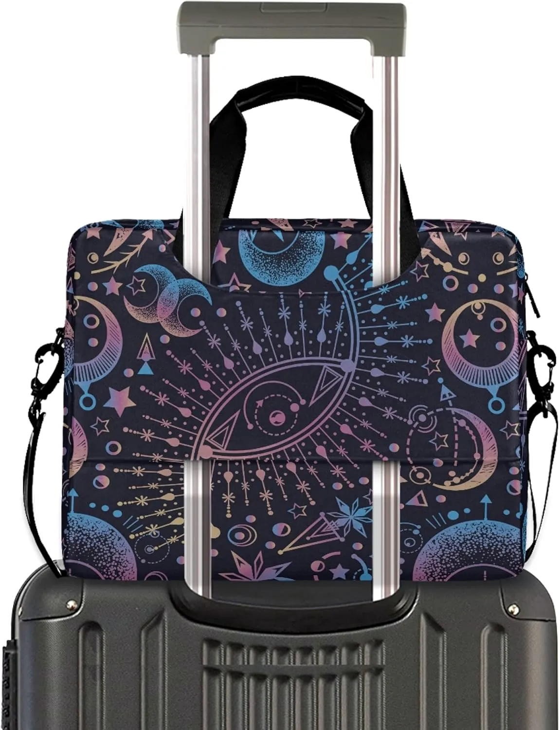 ALAZA Sun Moon Star Astrology Alchemy Laptop Case Bag Sleeve Portable Crossbody Messenger Briefcase w/Strap Handle, 13 14 15.6 inch