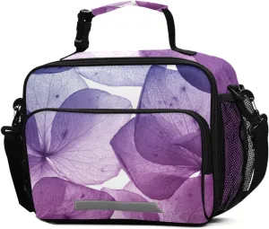 ALAZA Tropical Purple Flower Petals Lunch Box for Girls Kids Insulated Lunch Bag Boys Lunchbox Reusable Cooler Tote Freezable Shoulder Strap for School Picnic