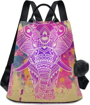 ALAZA Vintage Elephant Watercolor Animal Print Backpack Purse for Women Anti Theft Fashion Back Pack Shoulder Bag