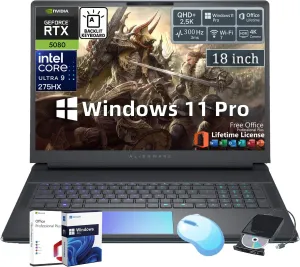 Alienware 18 Area-51 Gaming Laptop• NVIDIA GeForce RTX 5080 • Intel Ultra 9 275HX • 18" QHD  300Hz Display • w/Office& External DVD Drive • Backlit KB • Win 11 Pro • WiFi 7 • 32GB RAM • 1 TB SSD