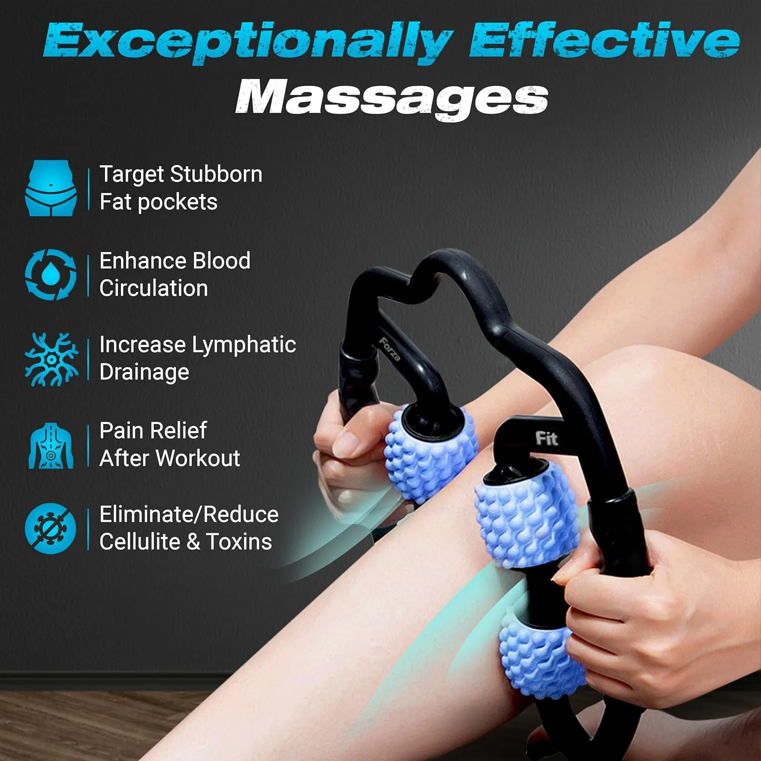 All-in-One 4-Wheel Massage Roller – Deep Tissue Relief for Legs, Arms, Neck & More | Ideal for Sore Muscles, Tendonitis, Carpal Tunnel & Cellulite Recovery (Blue & Black)
