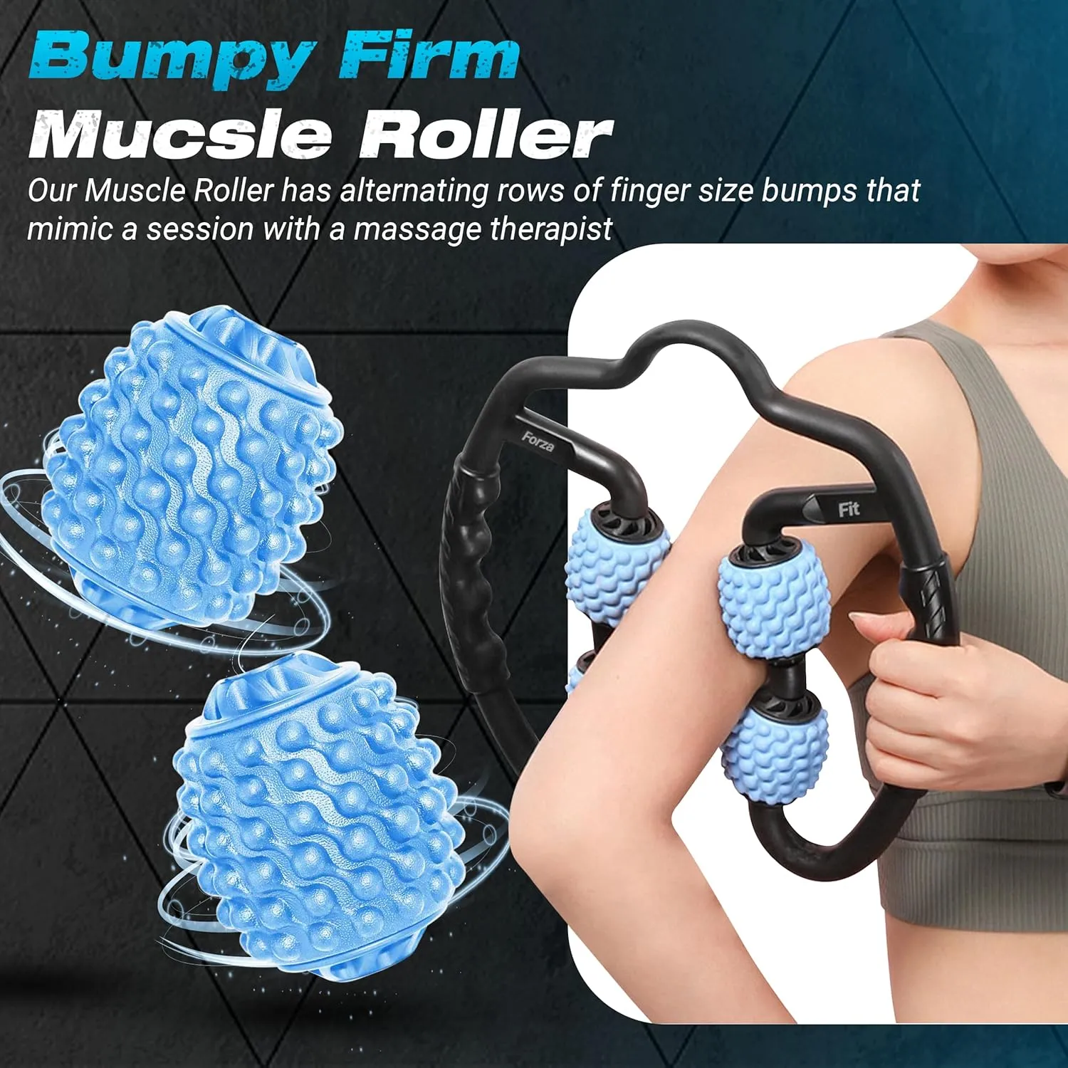All-in-One 4-Wheel Massage Roller – Deep Tissue Relief for Legs, Arms, Neck & More | Ideal for Sore Muscles, Tendonitis, Carpal Tunnel & Cellulite Recovery (Blue & Black)