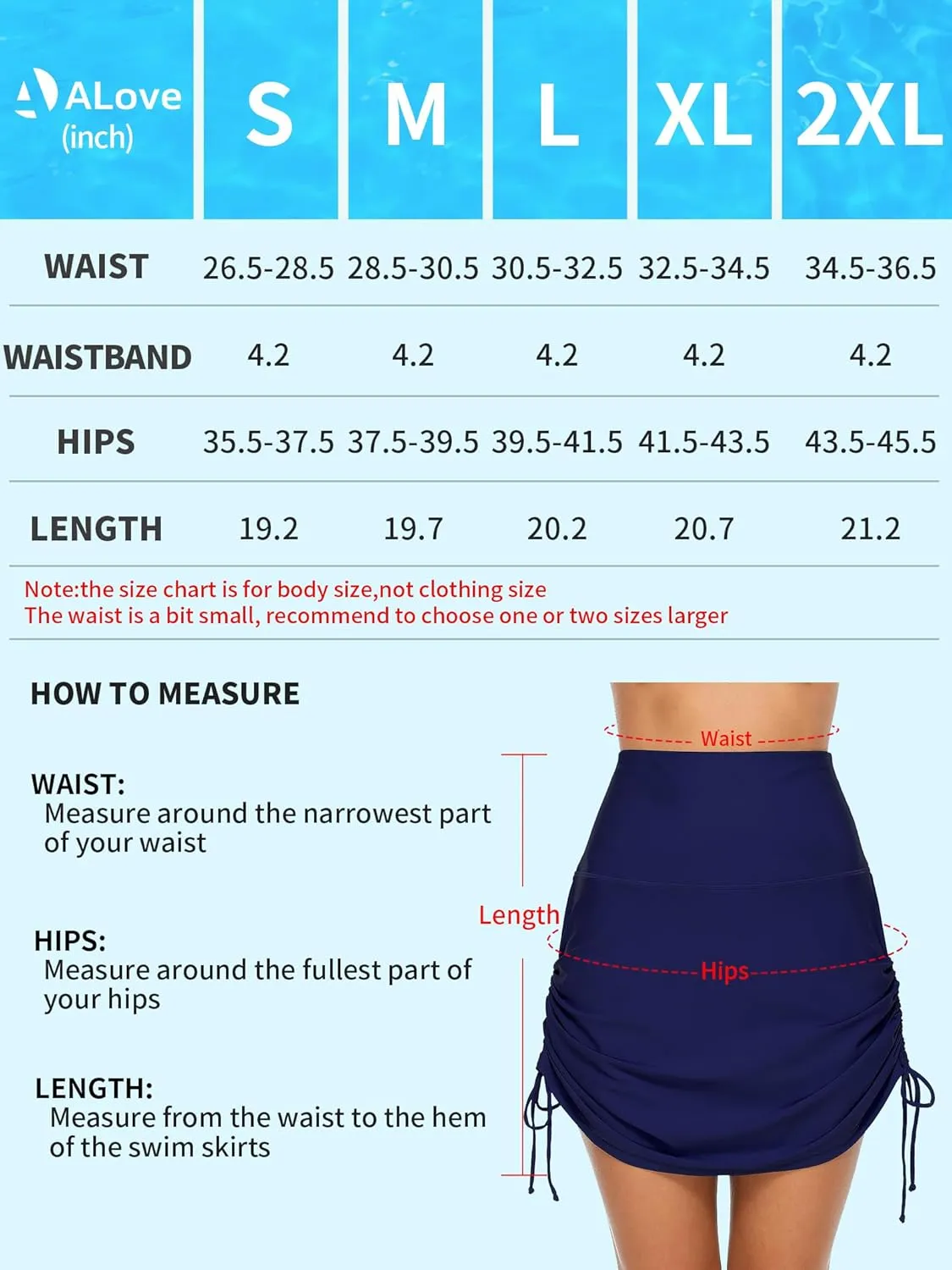 ALove Womens High Waisted Drawstring Swim Skirts Ruched Tummy Control Swimsuit Bottoms