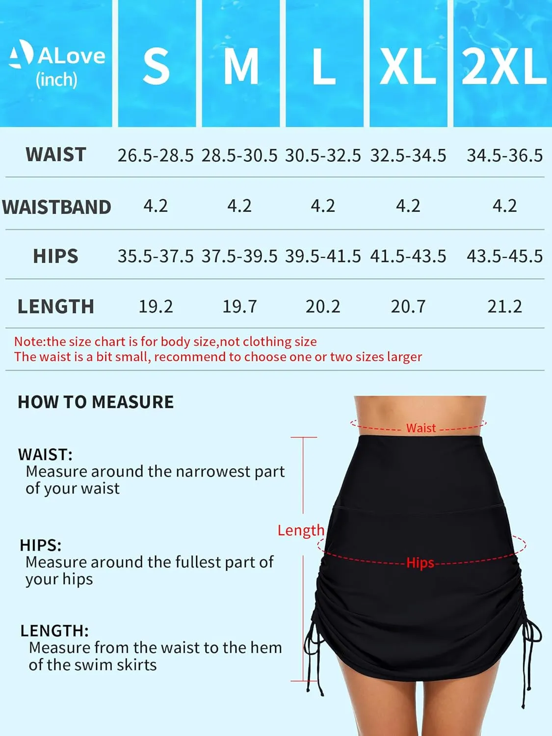 ALove Womens High Waisted Drawstring Swim Skirts Ruched Tummy Control Swimsuit Bottoms