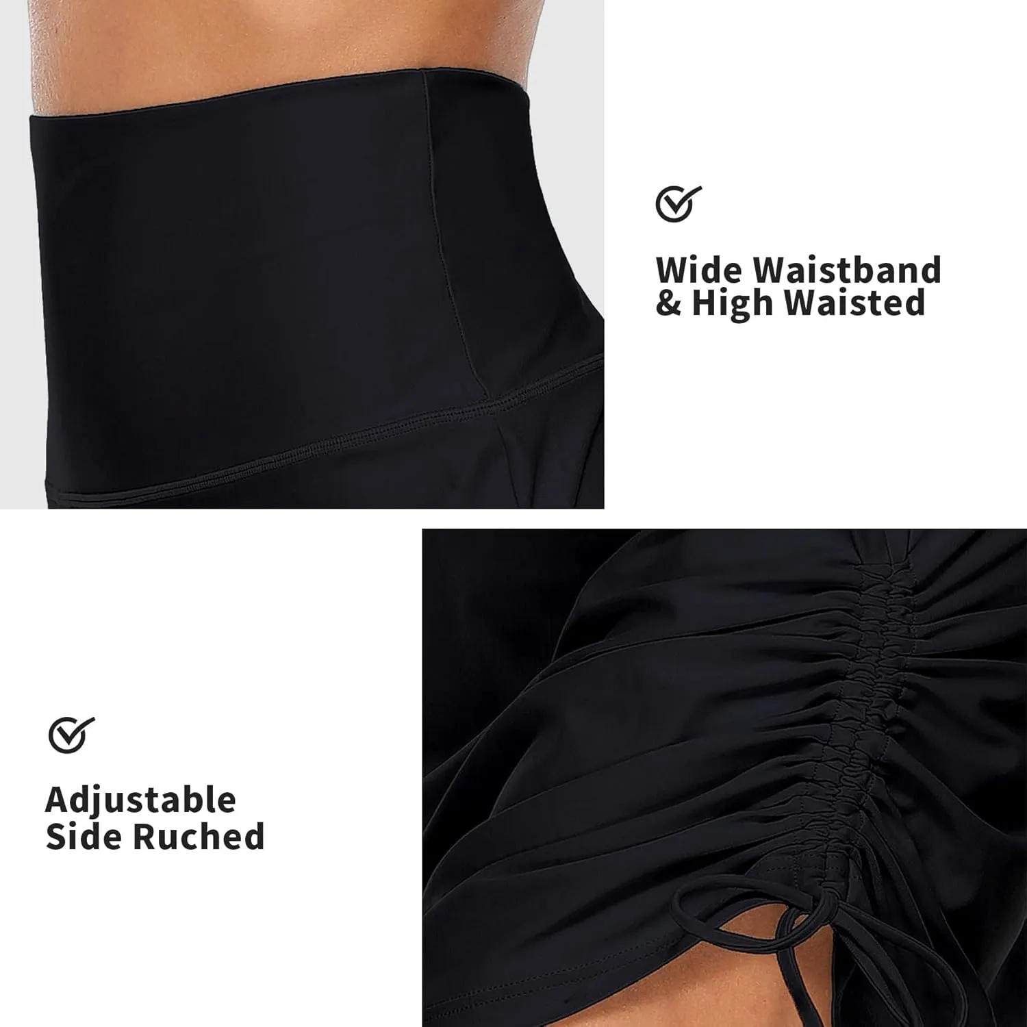 ALove Womens High Waisted Drawstring Swim Skirts Ruched Tummy Control Swimsuit Bottoms