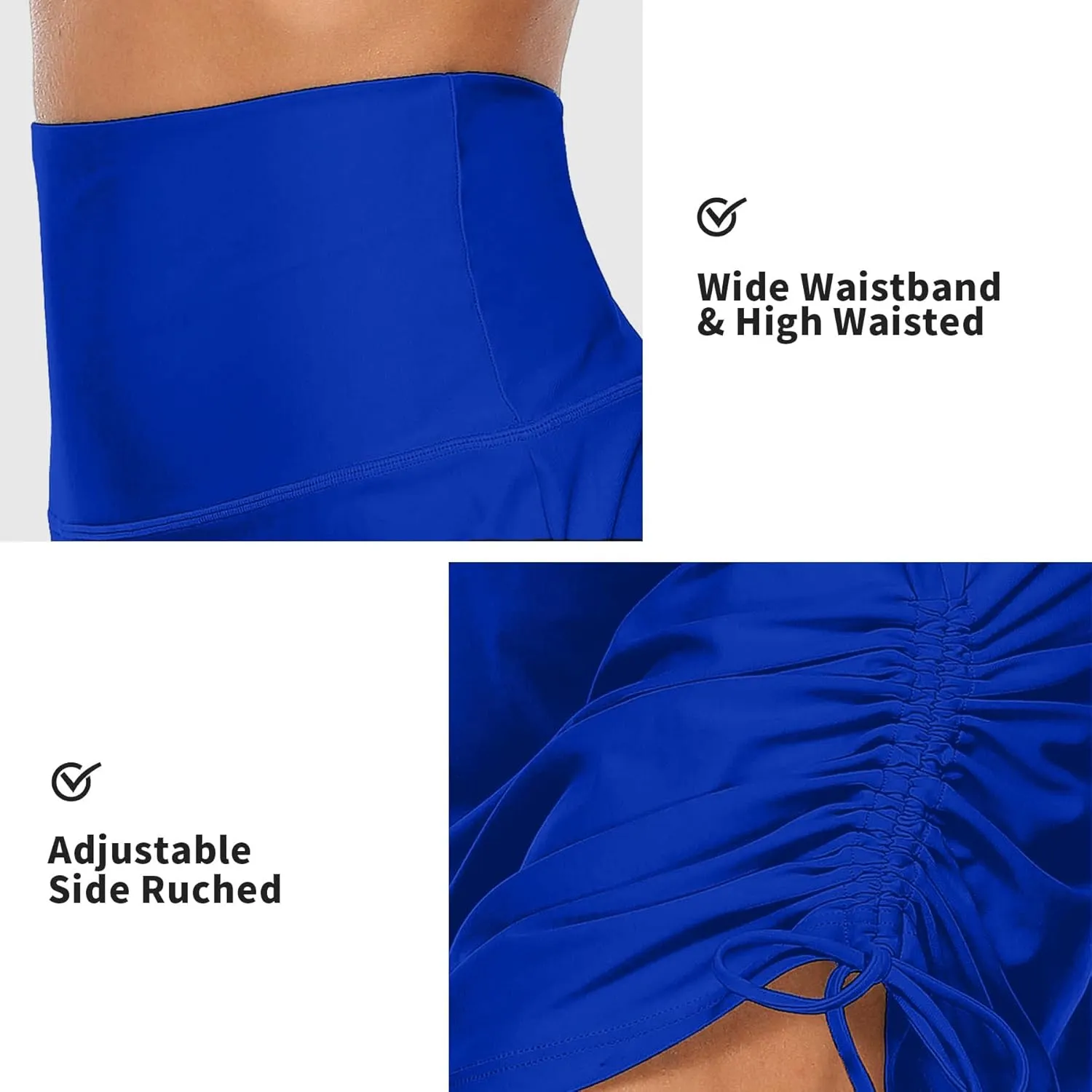 ALove Womens High Waisted Drawstring Swim Skirts Ruched Tummy Control Swimsuit Bottoms