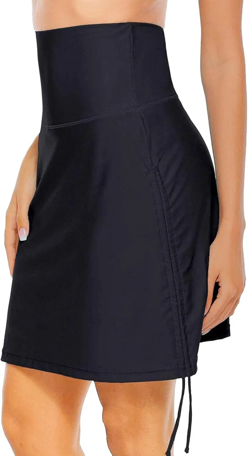 ALove Womens High Waisted Drawstring Swim Skirts Ruched Tummy Control Swimsuit Bottoms