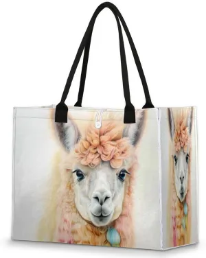 Alpaca Soft Wool Large Beach Tote Bag for Women Reusable Grocery Bag with Sturdy Handles Inside Zipper Pocket Portable Gift Bag for Work Travel Shopping Pool Beach Fitness Daily Use