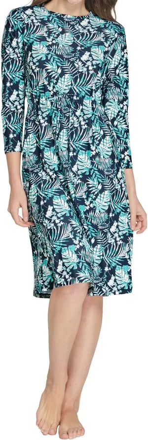 alvon Women Modest Swim Dress Knee Length Swimsuits Cover Ups UPF 50  Sun Protection Long Sleeve Drawstring Leaf XS