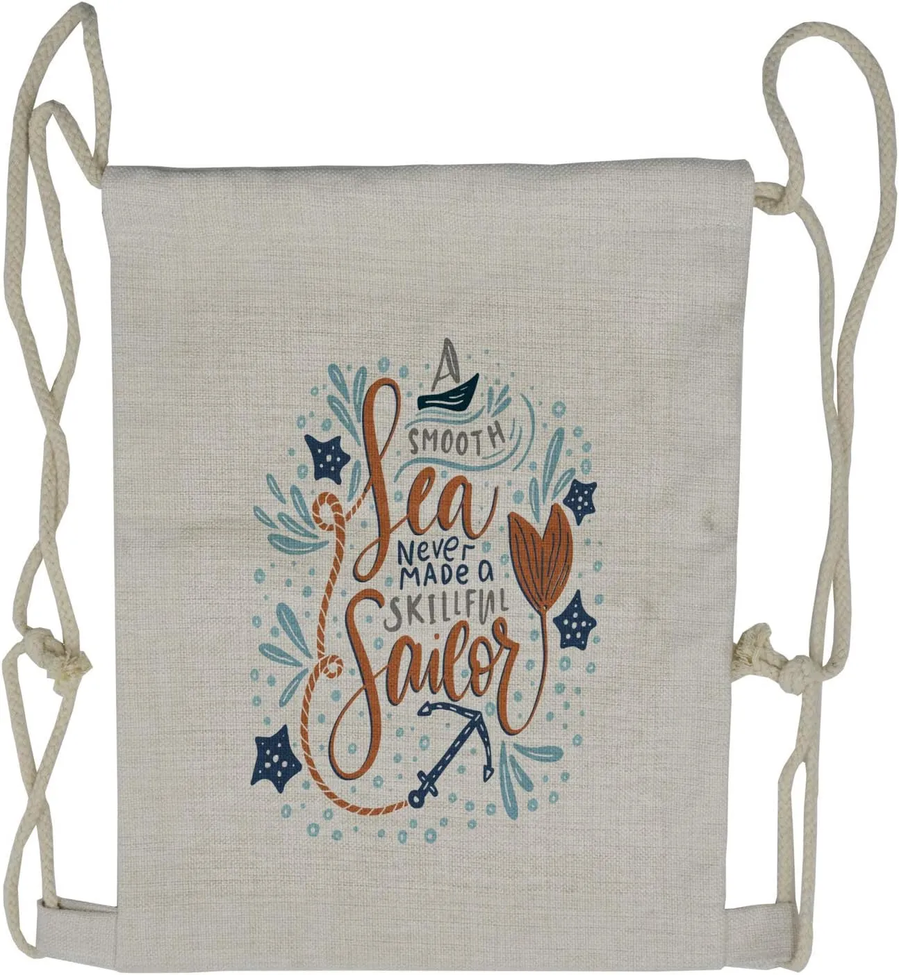 Ambesonne Beach Saying Drawstring Backpack, Skillful Sailor Phrase, Sackpack Bag