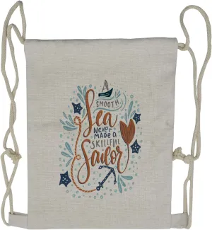 Ambesonne Beach Saying Drawstring Backpack, Skillful Sailor Phrase, Sackpack Bag