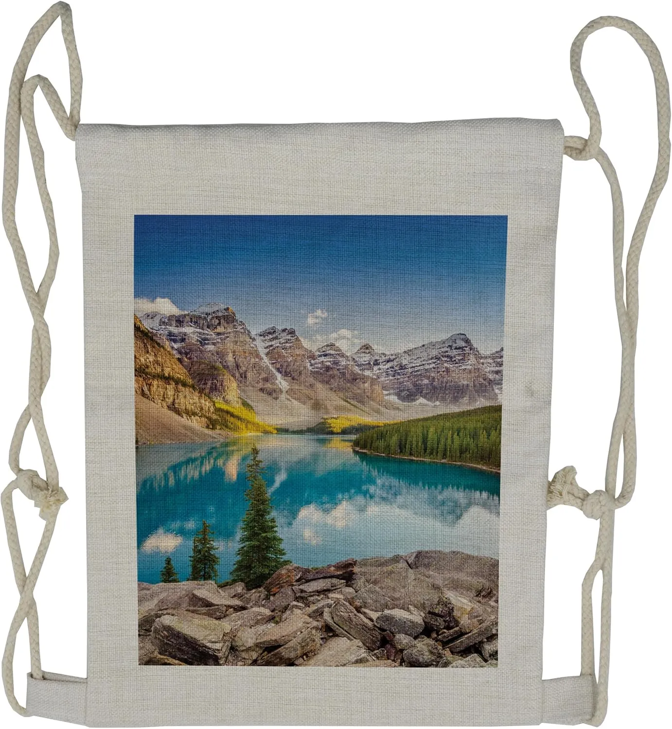 Ambesonne Landscape Drawstring Backpack, Moraine Lake Sunset, Sackpack Bag