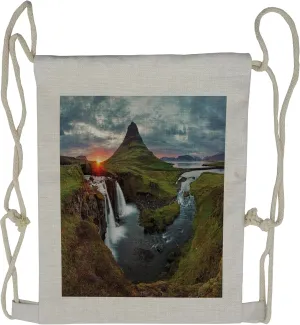 Ambesonne Nature Drawstring Backpack, Cascade Stream Wildlife, Sackpack Bag