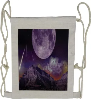 Ambesonne Outer Space Drawstring Backpack, Moon and Asteroids, Sackpack Bag