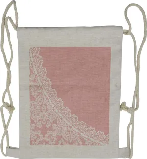 Ambesonne Pink White Drawstring Backpack, Lace Style Border, Sackpack Bag