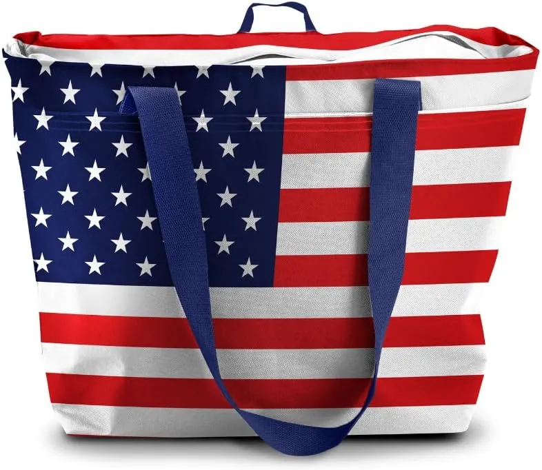 American Flag Cooler Bag – Premium Lunch Bag & Beach Bag with Cooler - Insulated Lunch Bag – Perfect Insulated Grocery Bags & Camping Cooler Ice Bag – Lunch Bag Women for Picnic, Travel, Travel & More