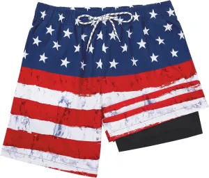 American Trends Men's Swim Trunks with Compression Liner Quick Dry Swimsuits Mens Bathing Suit Swimwear