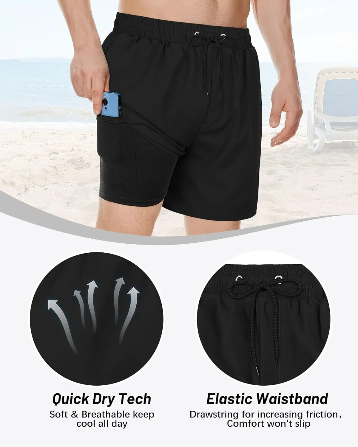 American Trends Men's Swim Trunks with Compression Liner Quick Dry Swimsuits Mens Bathing Suit Swimwear