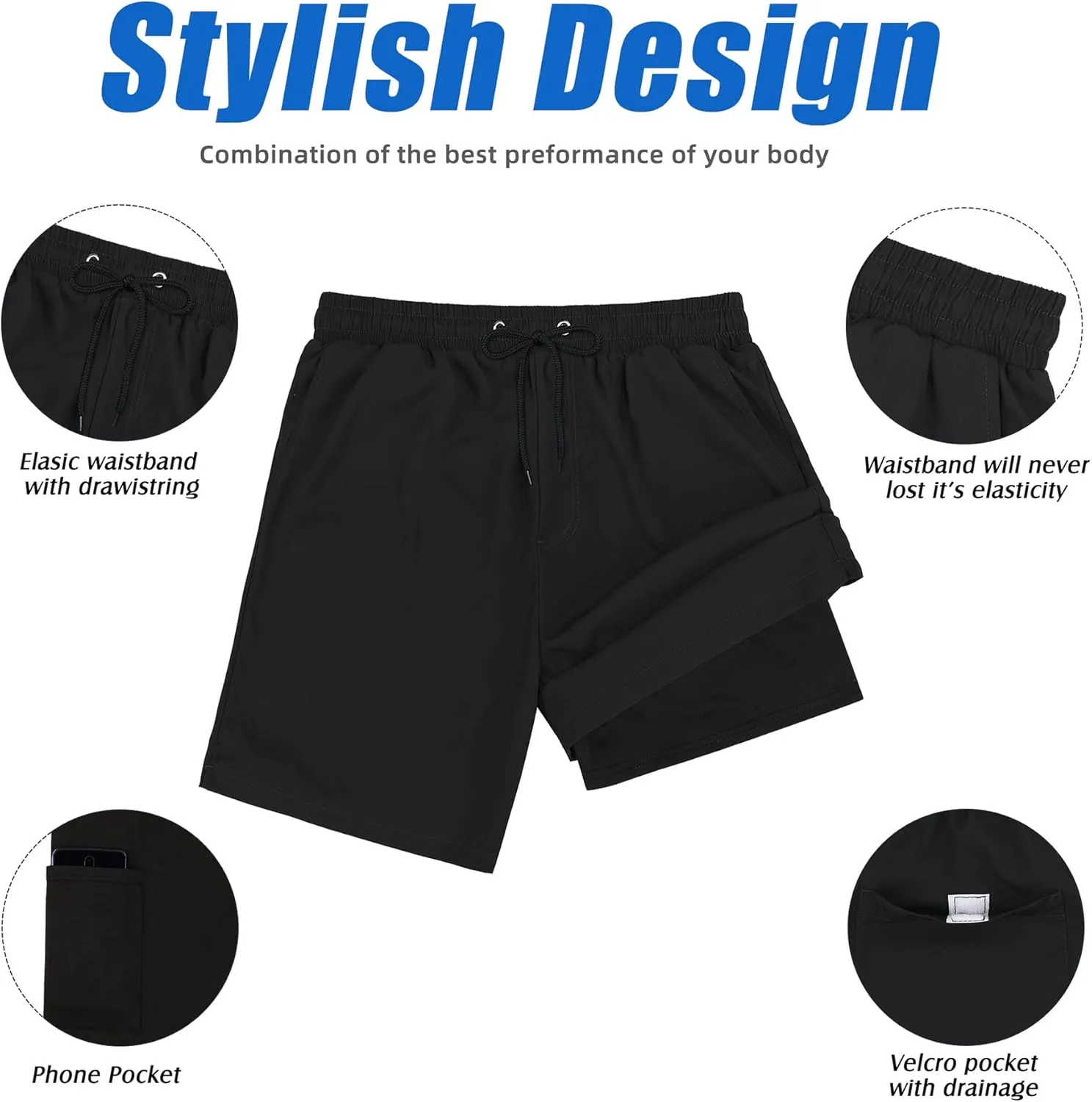 American Trends Men's Swim Trunks with Compression Liner Quick Dry Swimsuits Mens Bathing Suit Swimwear