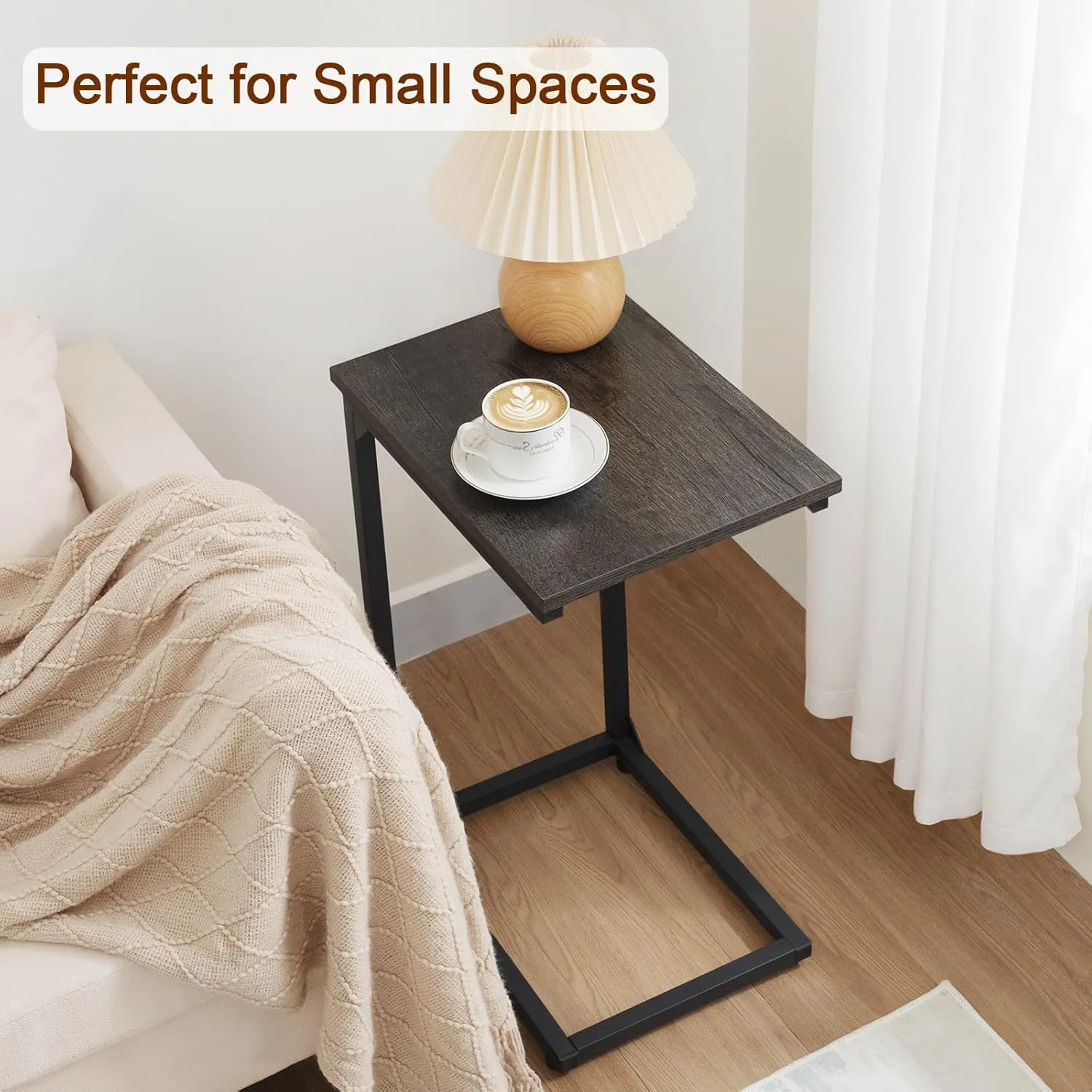 AMHANCIBLE C Shaped End Table Set of 2, Couch Tables That Slide Under, TV Tray Snack Table for Sofa, Small Side Table for Couch, Small Space, Living Room, Dark Grey, HET02CDG