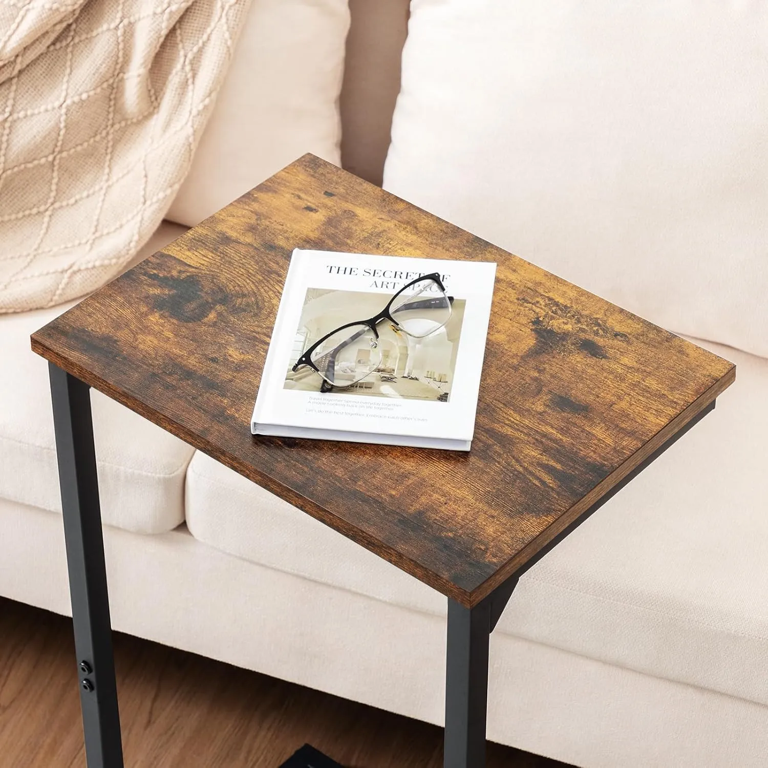 AMHANCIBLE C Shaped End Tables Set of 2, Couch Side Tables That Slide Under, TV Trays for Living Room, Bedroom, Small Space, Sofa, Rustic Brown, HET02BBR
