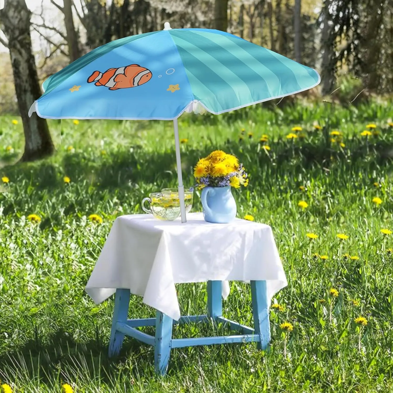 AMMSUN 47 Inch Seaside Beach Umbrella for Sand Box Water Table Kids Durable Umbrellas for children Beach Camping Garden Outdoor Play Shade (47inch Green)