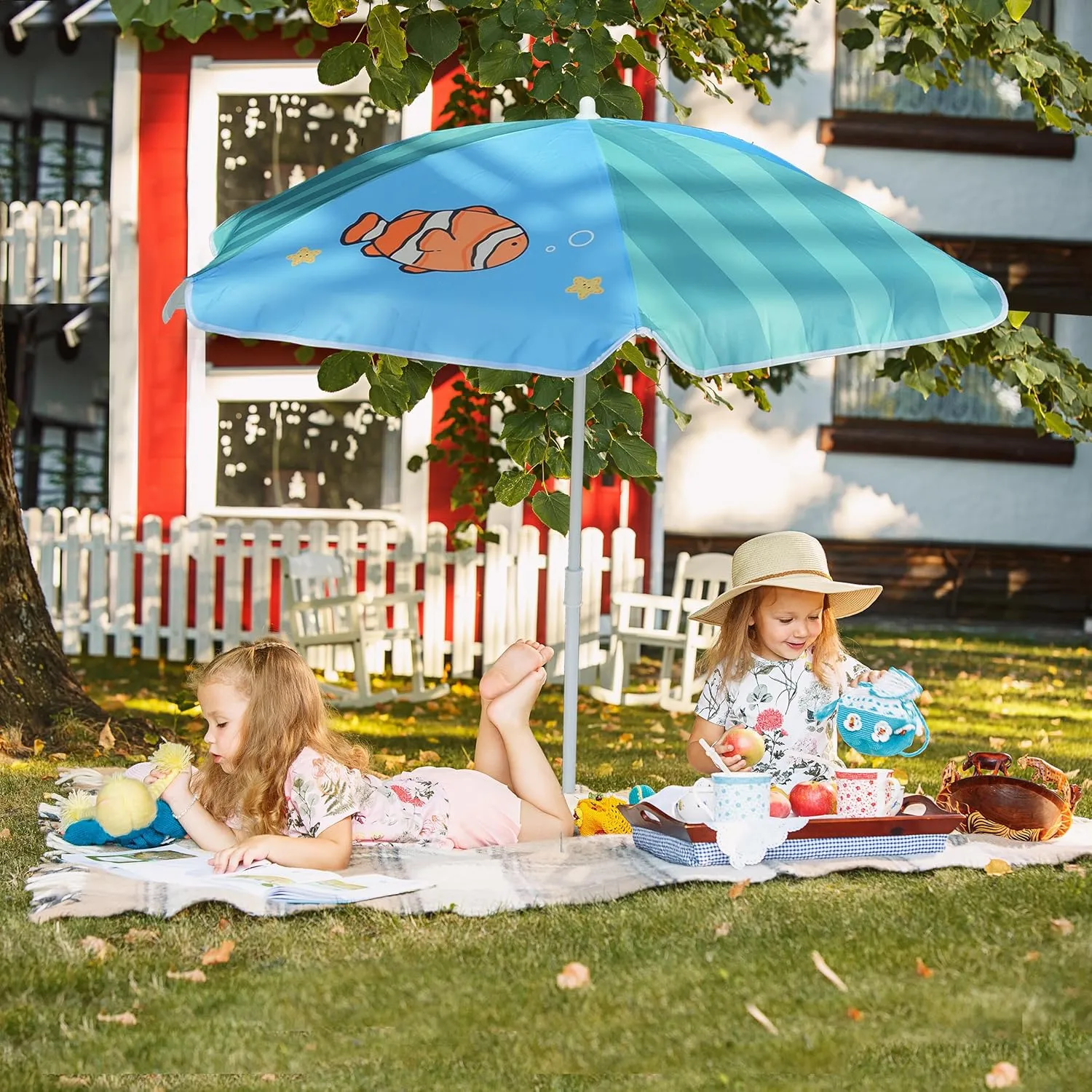 AMMSUN 47 Inch Seaside Beach Umbrella for Sand Box Water Table Kids Durable Umbrellas for children Beach Camping Garden Outdoor Play Shade (47inch Green)