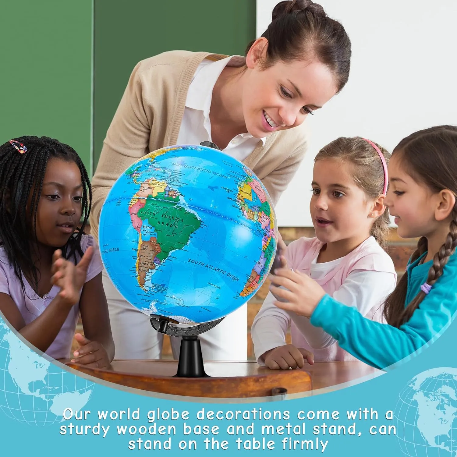 Amylove 13'' Illuminated World Globe with Stand 720°/360° Rotation Rewritable Light Up Globe for School World Map for Interactive Learning Light with Base Lamp LED Decor (Plastic,Classic)