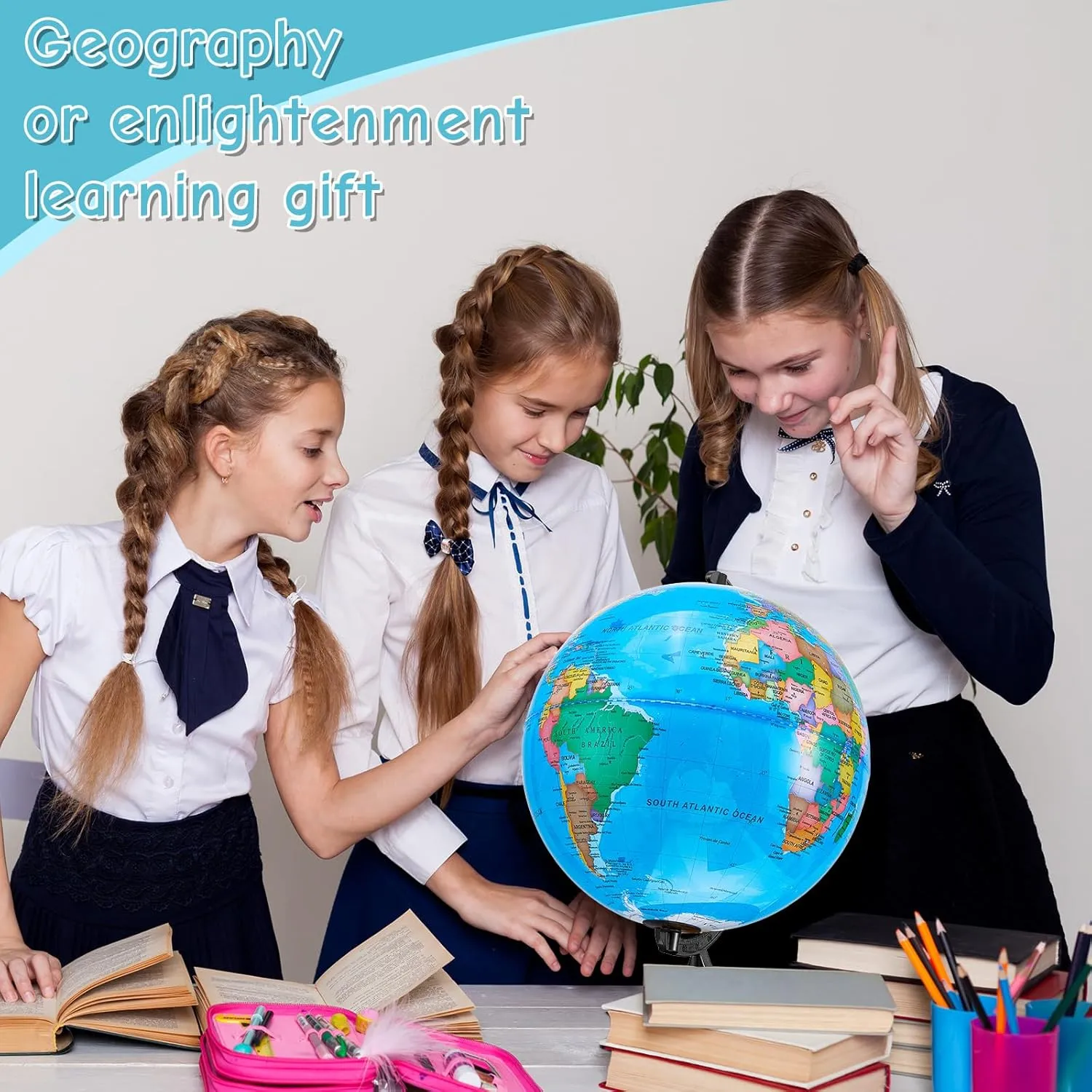 Amylove 13'' Illuminated World Globe with Stand 720°/360° Rotation Rewritable Light Up Globe for School World Map for Interactive Learning Light with Base Lamp LED Decor (Plastic,Classic)