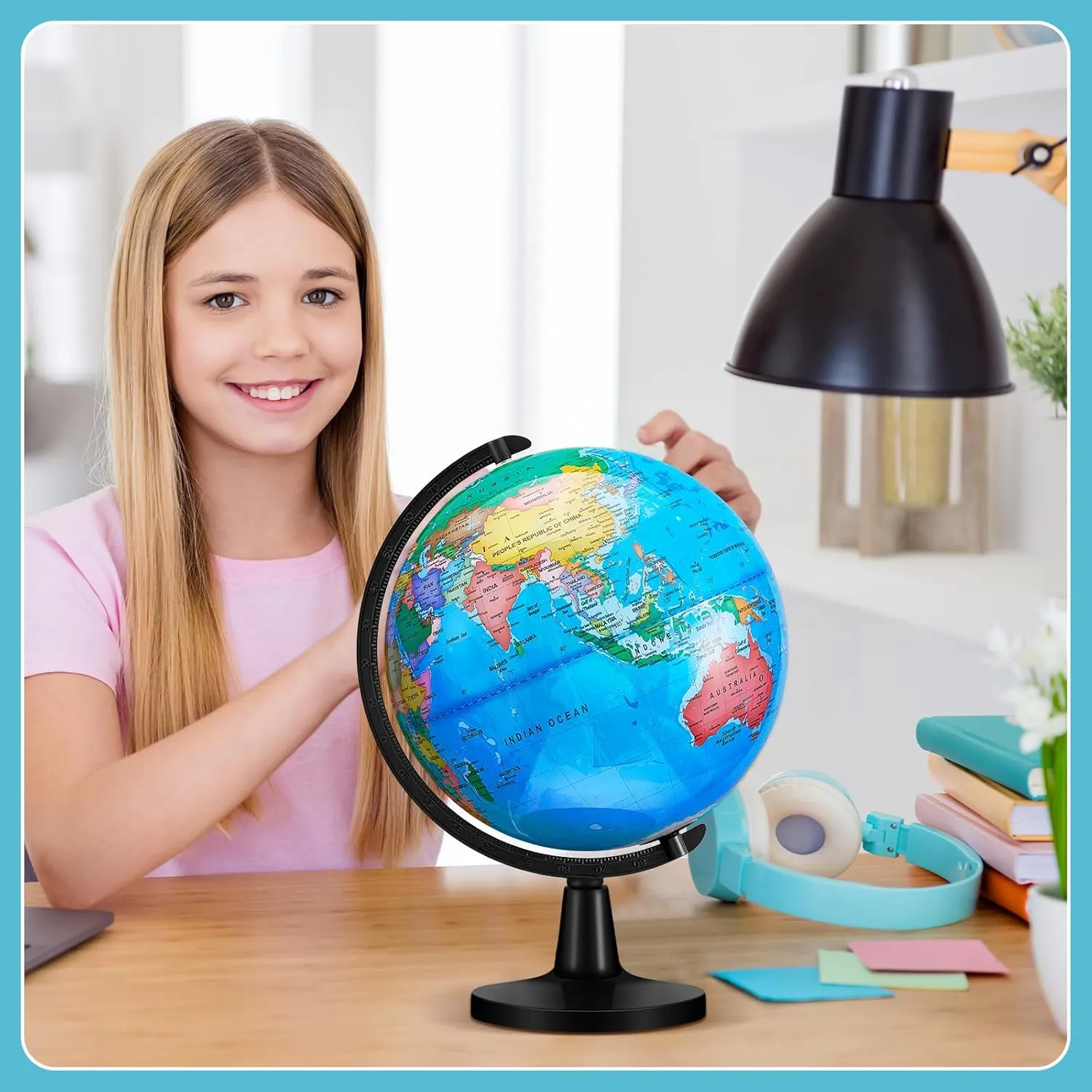 Amylove 13'' Illuminated World Globe with Stand 720°/360° Rotation Rewritable Light Up Globe for School World Map for Interactive Learning Light with Base Lamp LED Decor (Plastic,Classic)
