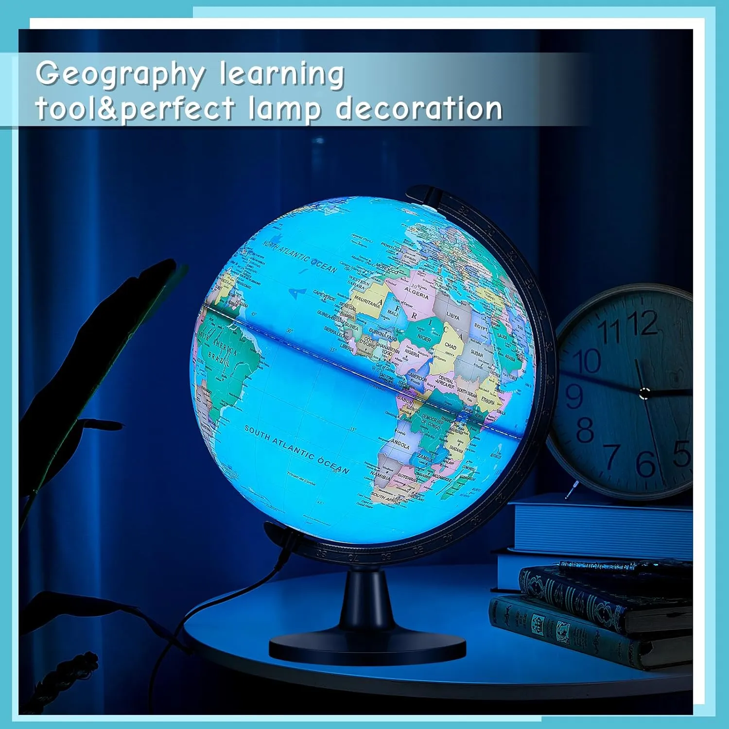 Amylove 13'' Illuminated World Globe with Stand 720°/360° Rotation Rewritable Light Up Globe for School World Map for Interactive Learning Light with Base Lamp LED Decor (Plastic,Classic)