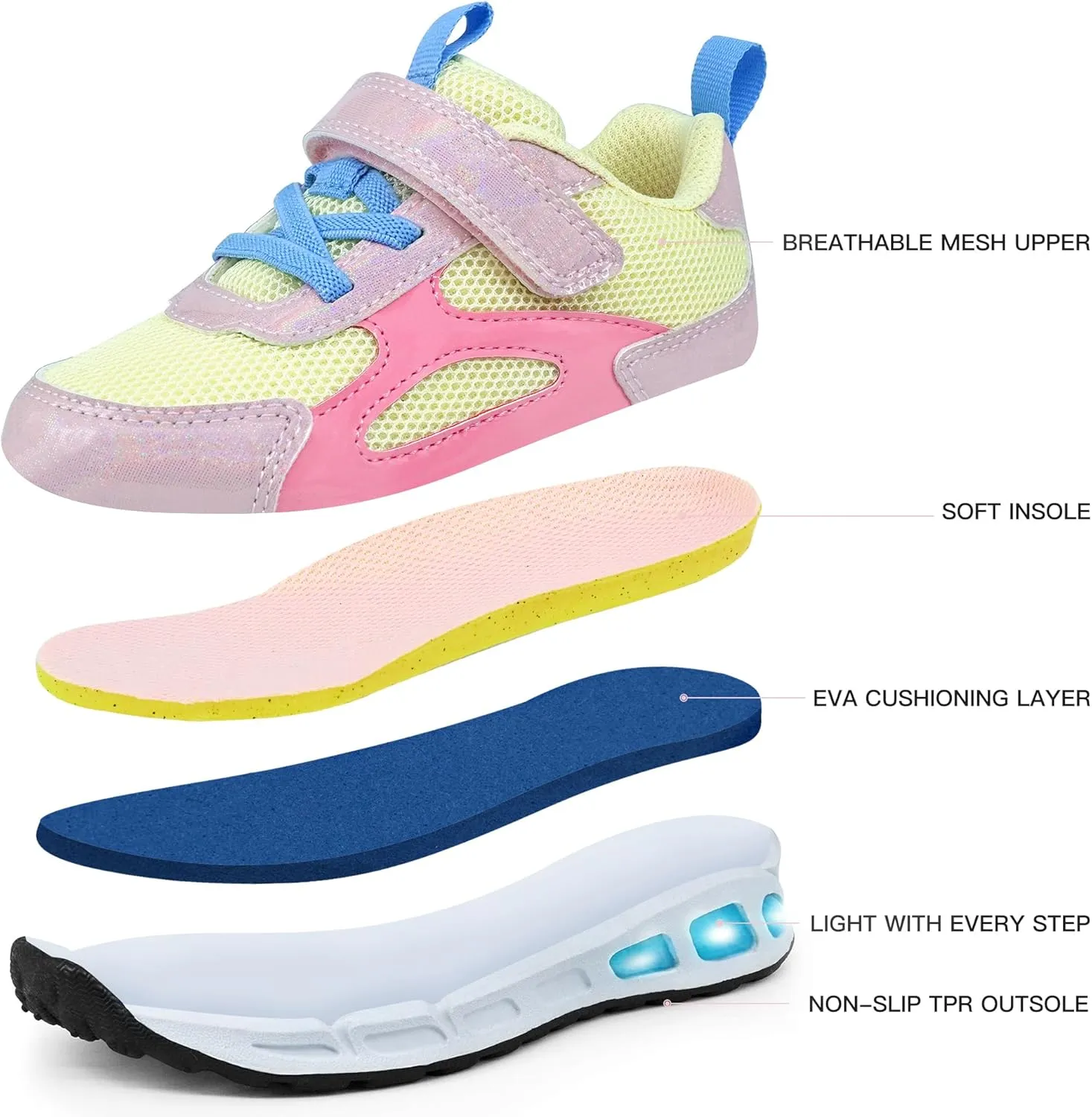 AMZZPIK Light Up Shoes for Boys Girls Toddler LED Flashing Sneakers Breathable Sport Walking Shoes for Kids