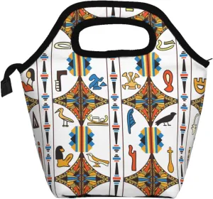ancient Egyptian hieroglyphs colorful Insulated Lunch box Food Bag Handbag lunchbox Cooler warm Pouch Tote bag