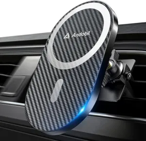 andobil Upgraded for Magsafe Car Mount Pro [Strongest Magnet, Big Phone Friendly] 360° Rotation Magnetic Phone Holder for Car Vent Suitable for iPhone 16/15/14 Pro Max Samsung S25/S24 (Carbon Fiber)
