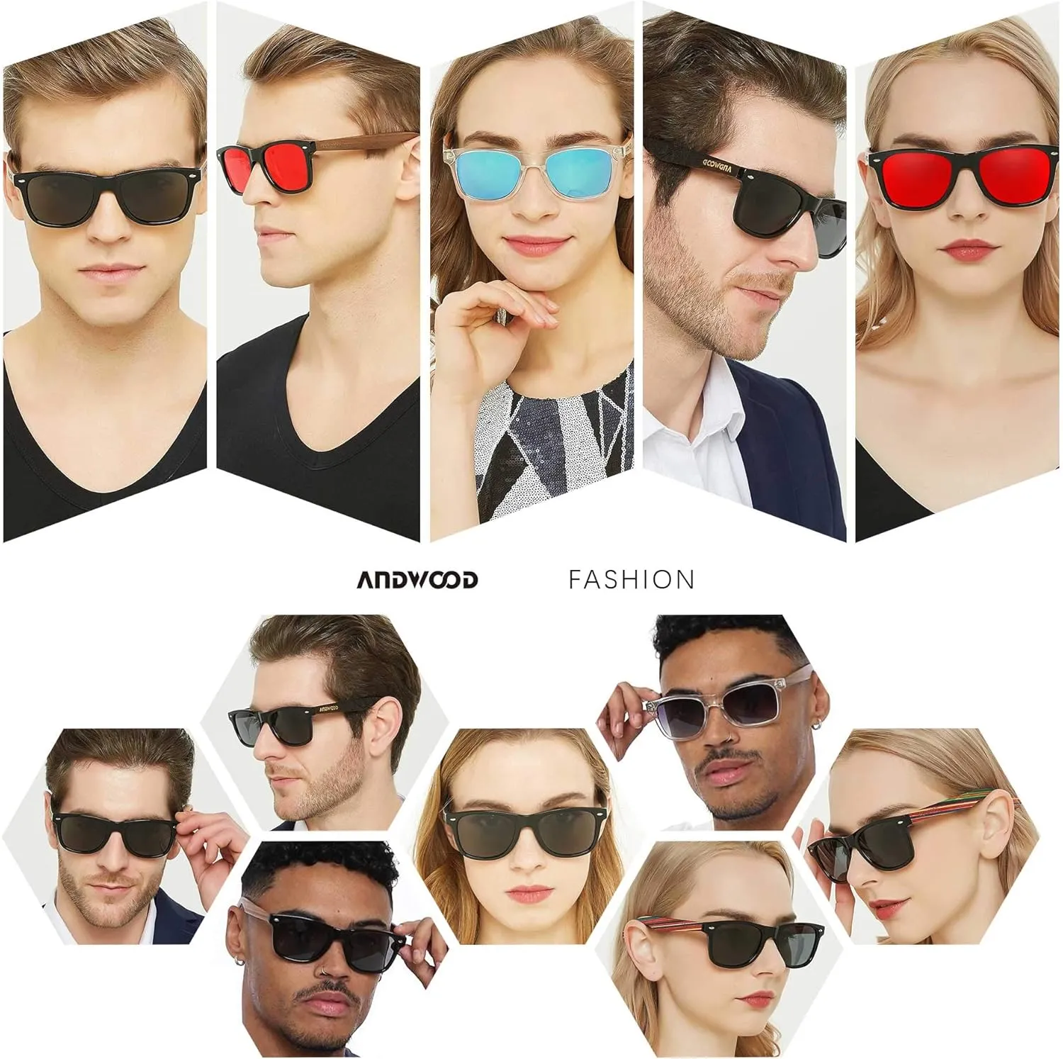 ANDWOOD Wood Sunglasses Polarized for Men Women Uv Protection Wooden Bamboo Frame Mirrored Sun Glasses