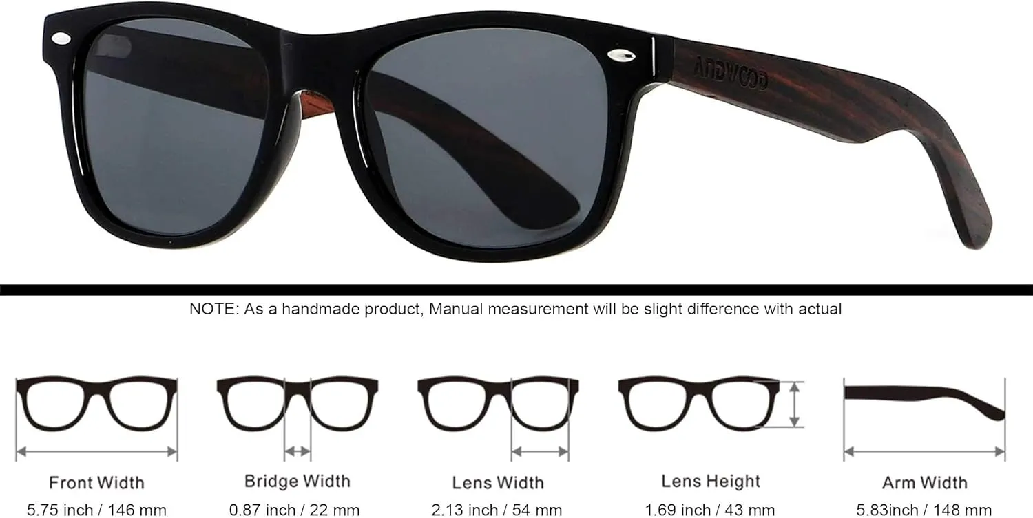 ANDWOOD Wood Sunglasses Polarized for Men Women Uv Protection Wooden Bamboo Frame Mirrored Sun Glasses