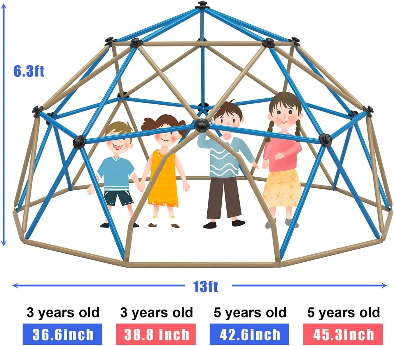 Angel Sar 13FT Outdoor Playset Dome Climber, Steel Jungle Gym with Monkey Bars, Playground Equipment for Kids, Sturdy Outdoor Play Equipment Supporting 1000 LBS, Coffee