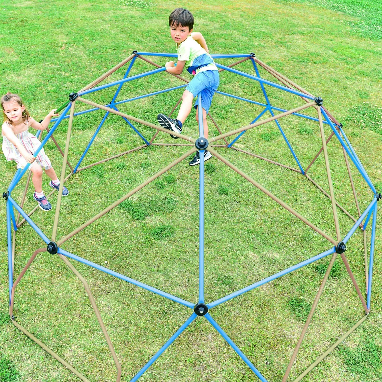Angel Sar 13FT Outdoor Playset Dome Climber, Steel Jungle Gym with Monkey Bars, Playground Equipment for Kids, Sturdy Outdoor Play Equipment Supporting 1000 LBS, Coffee
