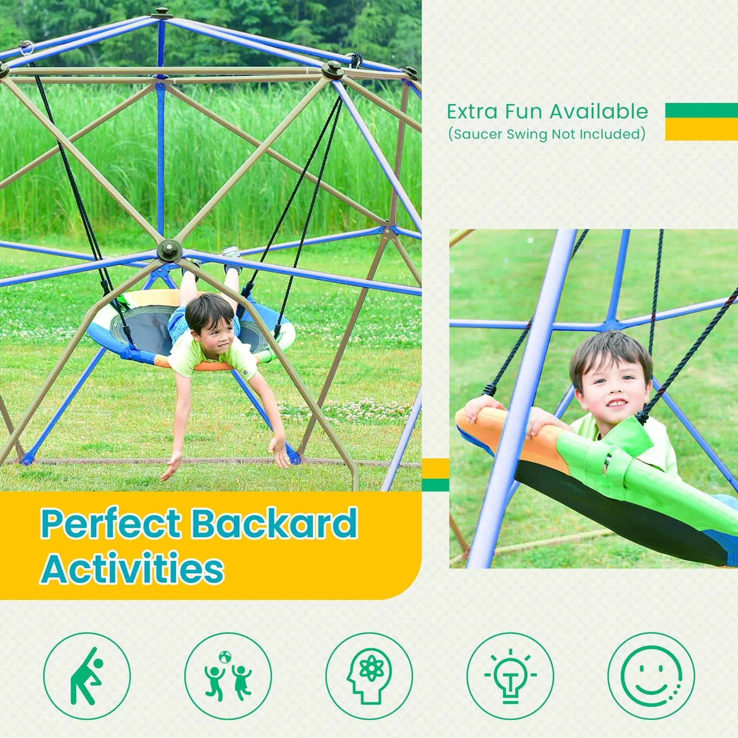 Angel Sar 13FT Outdoor Playset Dome Climber, Steel Jungle Gym with Monkey Bars, Playground Equipment for Kids, Sturdy Outdoor Play Equipment Supporting 1000 LBS, Coffee