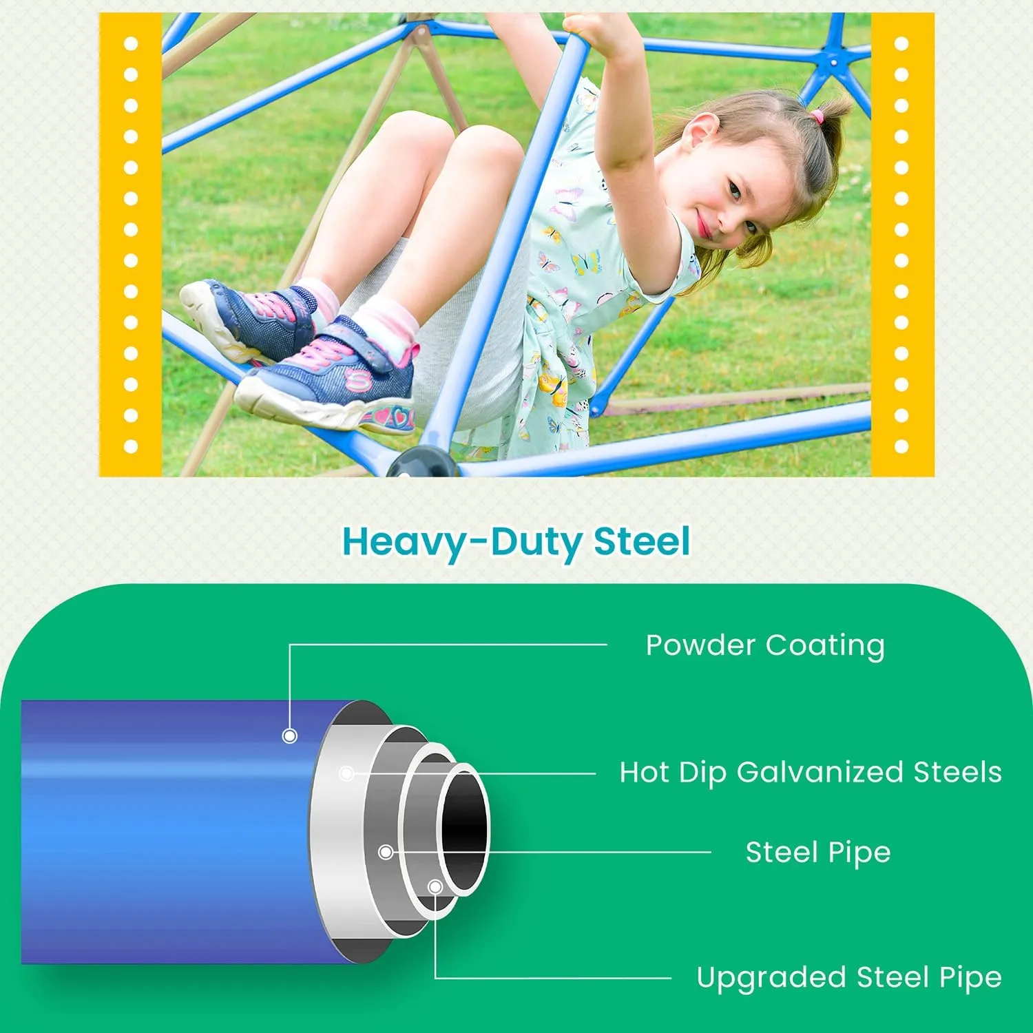 Angel Sar 13FT Outdoor Playset Dome Climber, Steel Jungle Gym with Monkey Bars, Playground Equipment for Kids, Sturdy Outdoor Play Equipment Supporting 1000 LBS, Coffee