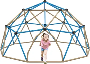 Angel Sar 13FT Outdoor Playset Dome Climber, Steel Jungle Gym with Monkey Bars, Playground Equipment for Kids, Sturdy Outdoor Play Equipment Supporting 1000 LBS, Coffee