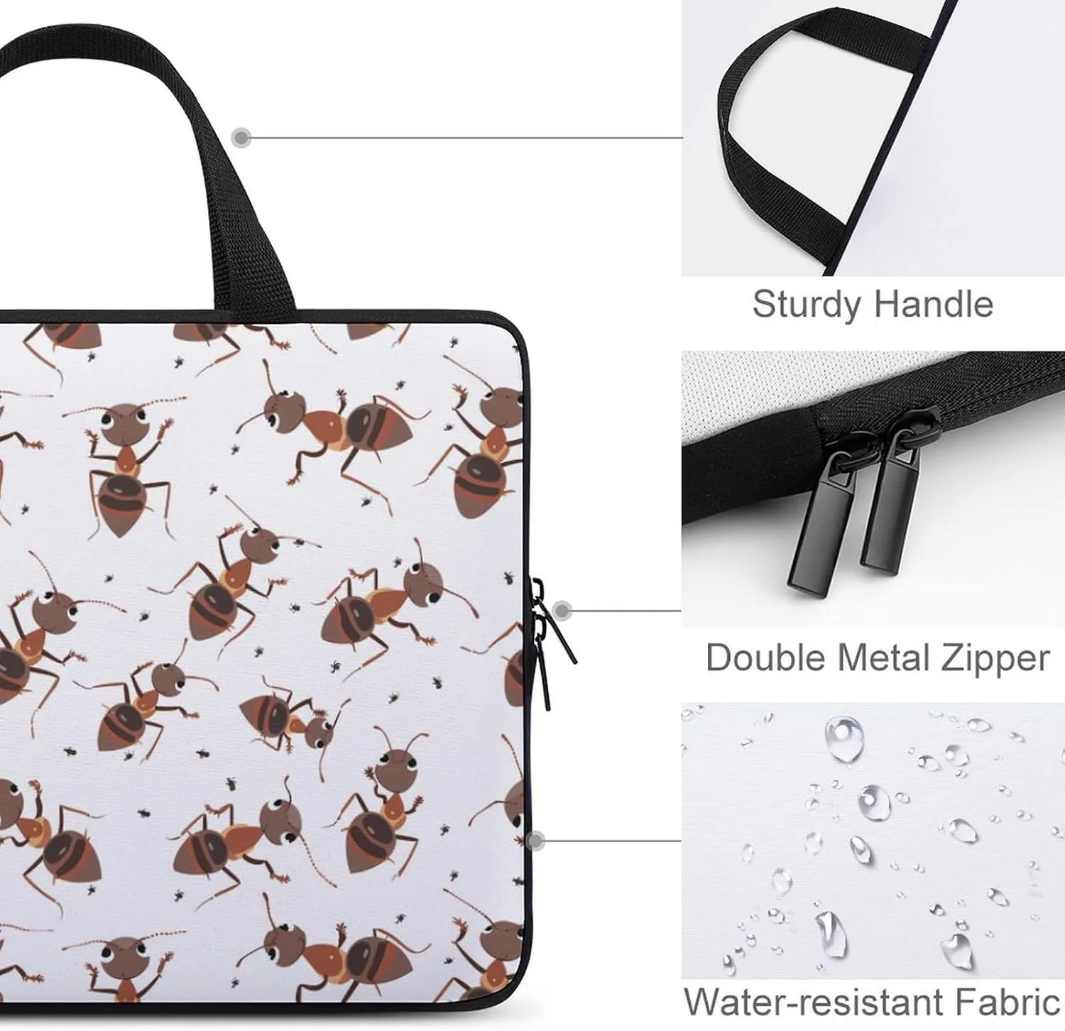 Animal Ants Laptop Sleeve Case Computer Briefcase Carrying Bag with Handle for 10/12/13/15/17 Inch Laptops