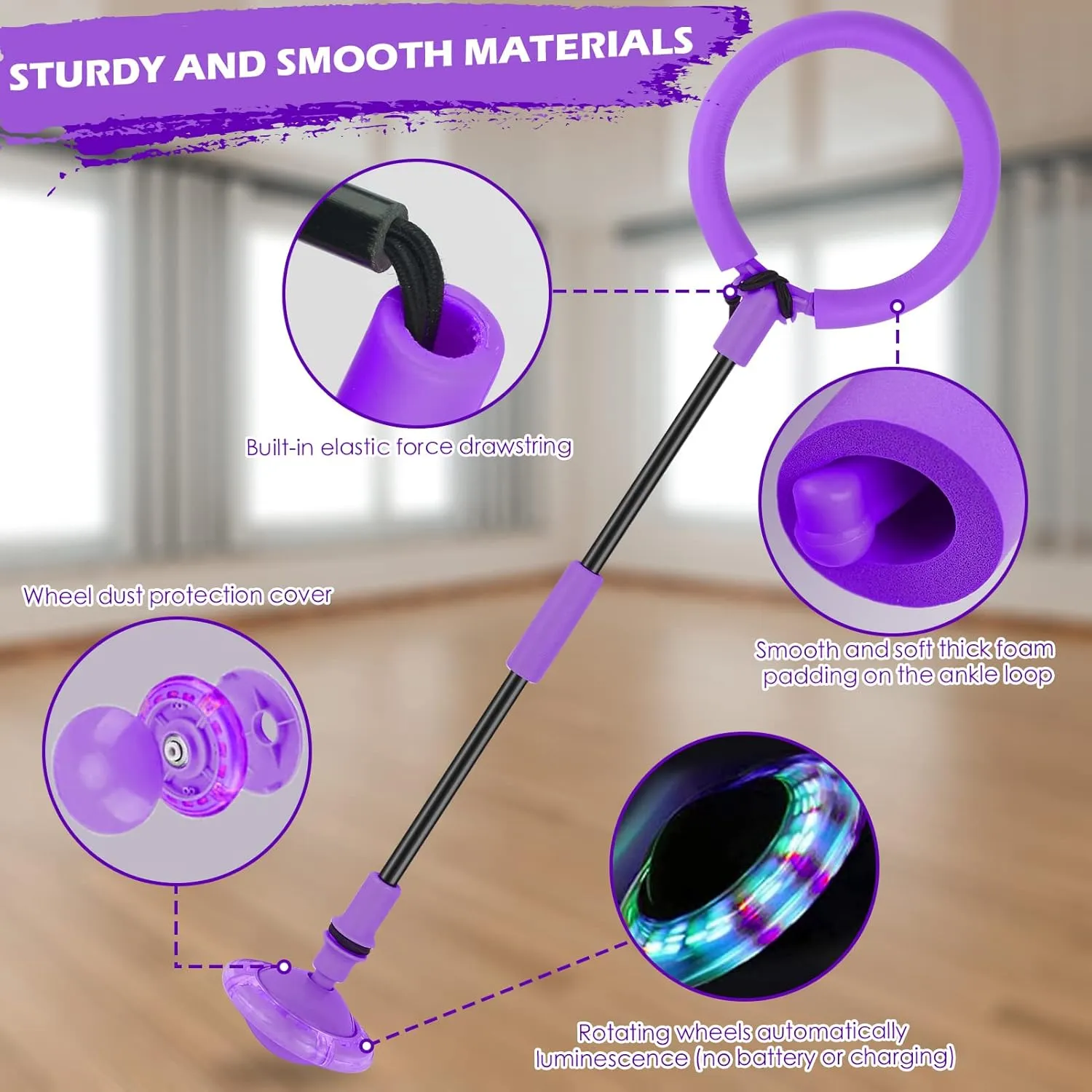 Ankle Skip Ball for Kids, Foldable Skip Ball Toy with Colorful Flash Wheel, Outside Toys for Kids, Gift for Girls & Boys Age 5 6 7 8 9 10 Years Old (Purple)